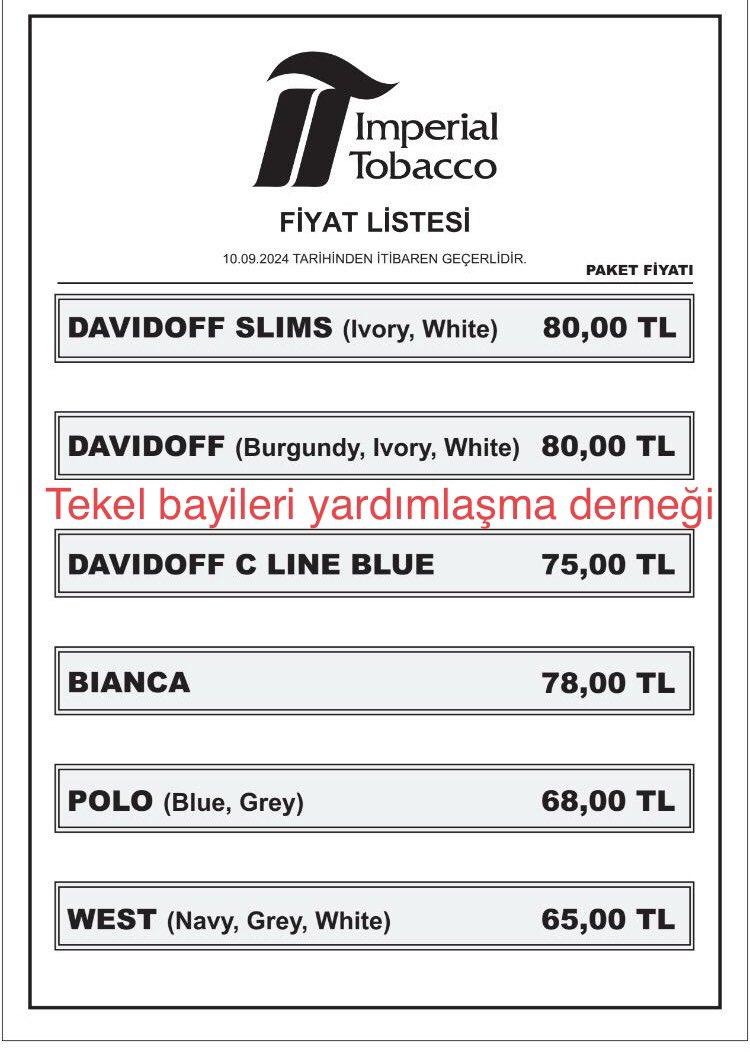 Imperial Tobacco Sigara Fiyat Listesi