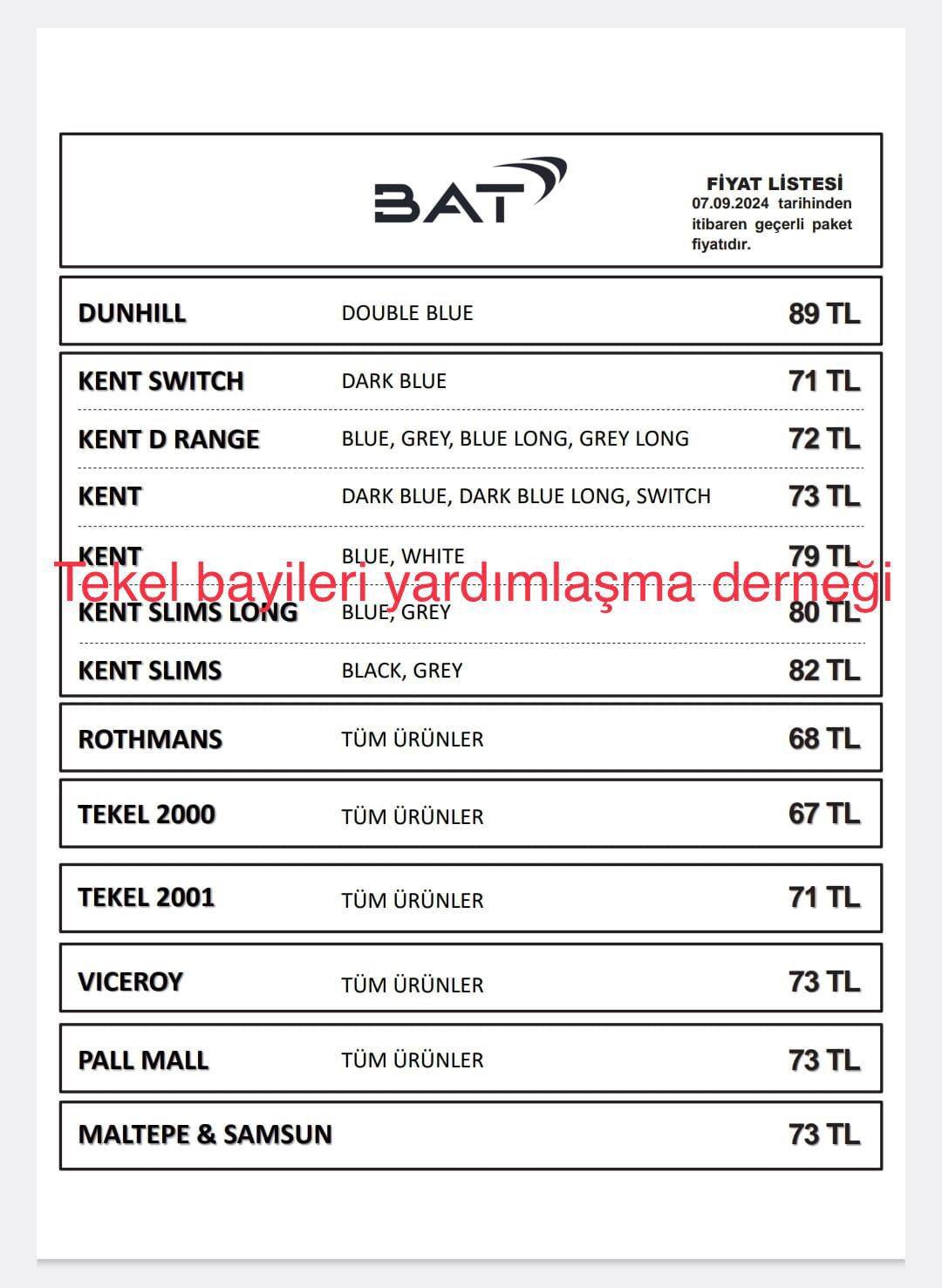 BAT Fiyat Listesi