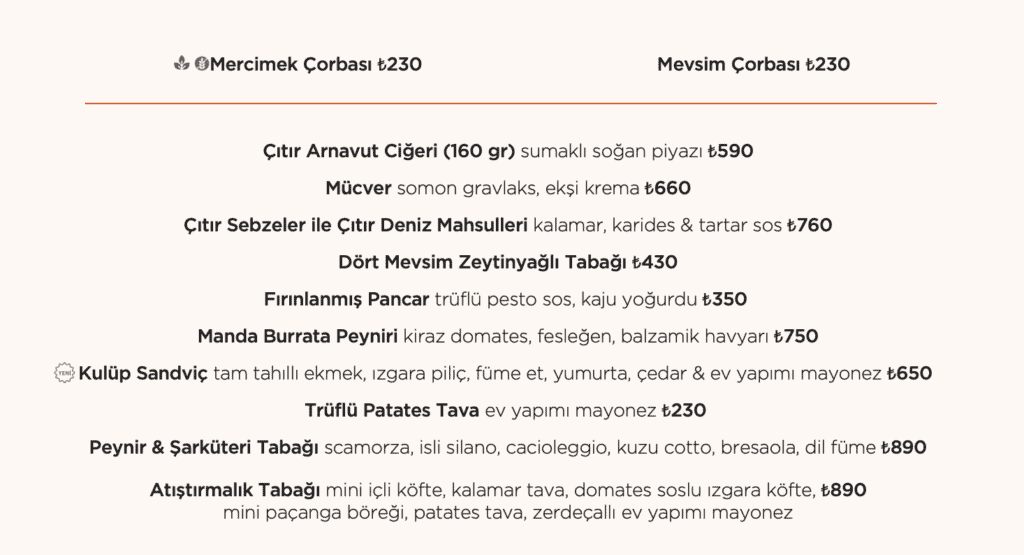 Divan Brasserie Menü Fiyatları (Başlangıç)