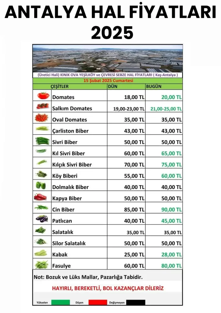 Antalya Hal Fiyatları Listesi