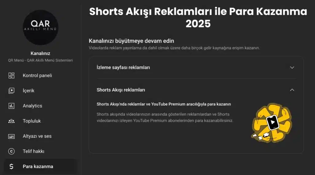 Shorts Akışı Reklamları ile Para Kazanma 2025