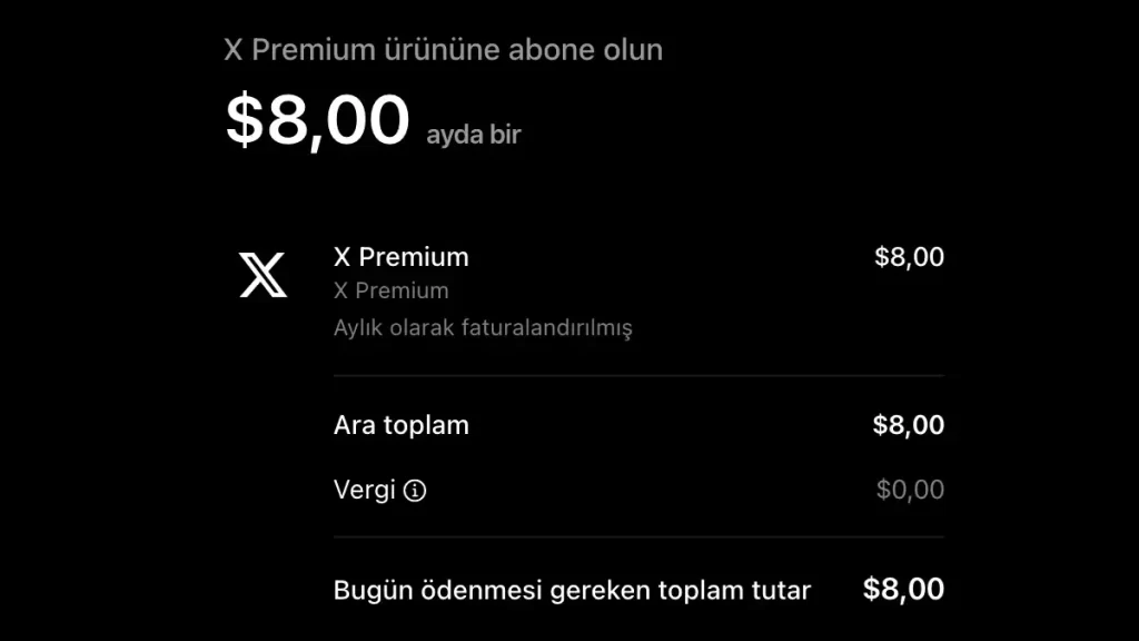 X Premium Ödeme Ekranı