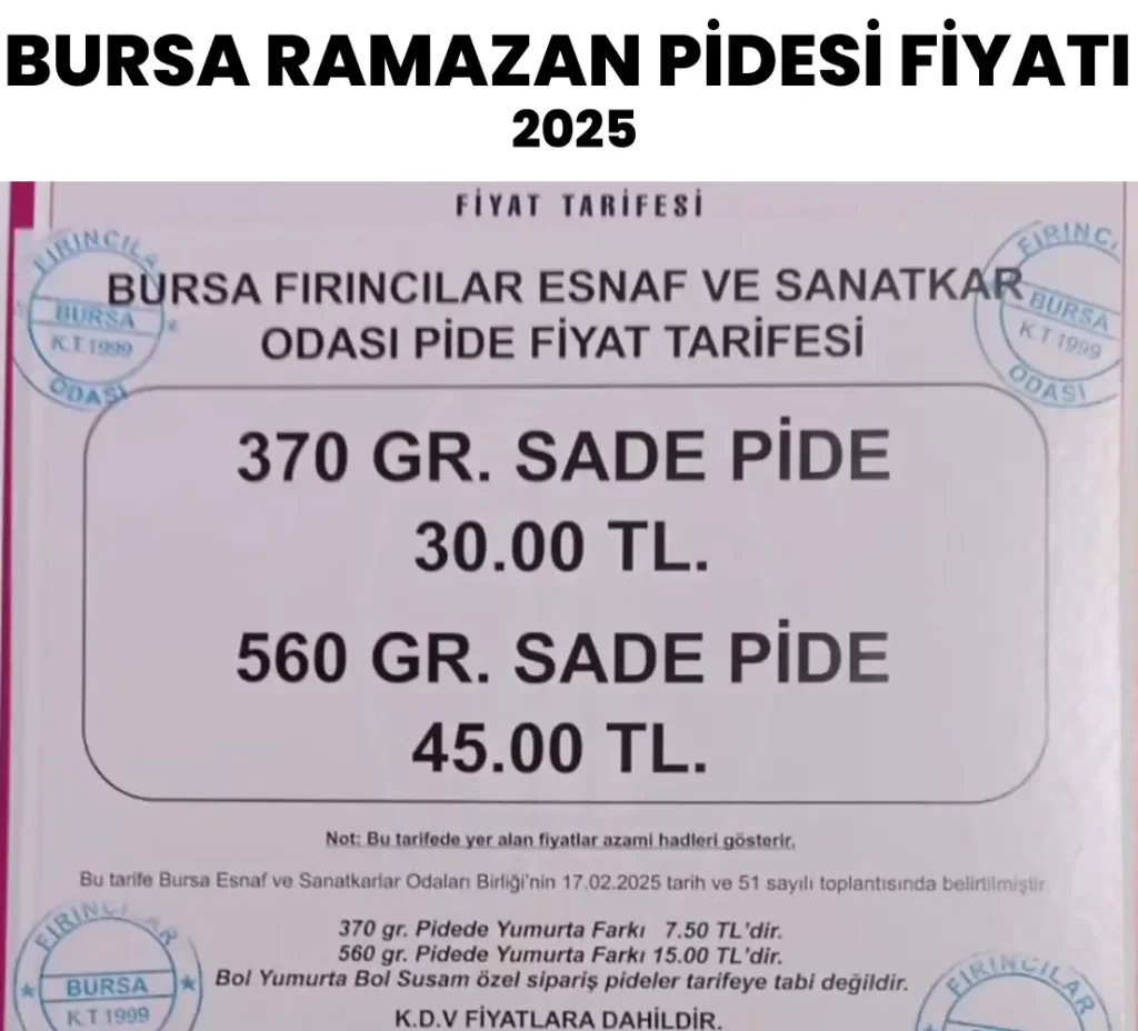 Bursa Ramazan Pidesi Fiyat Listesi