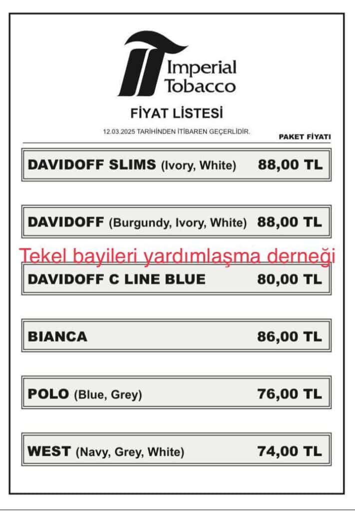 Imperial tobacco sigara fiyat listesi