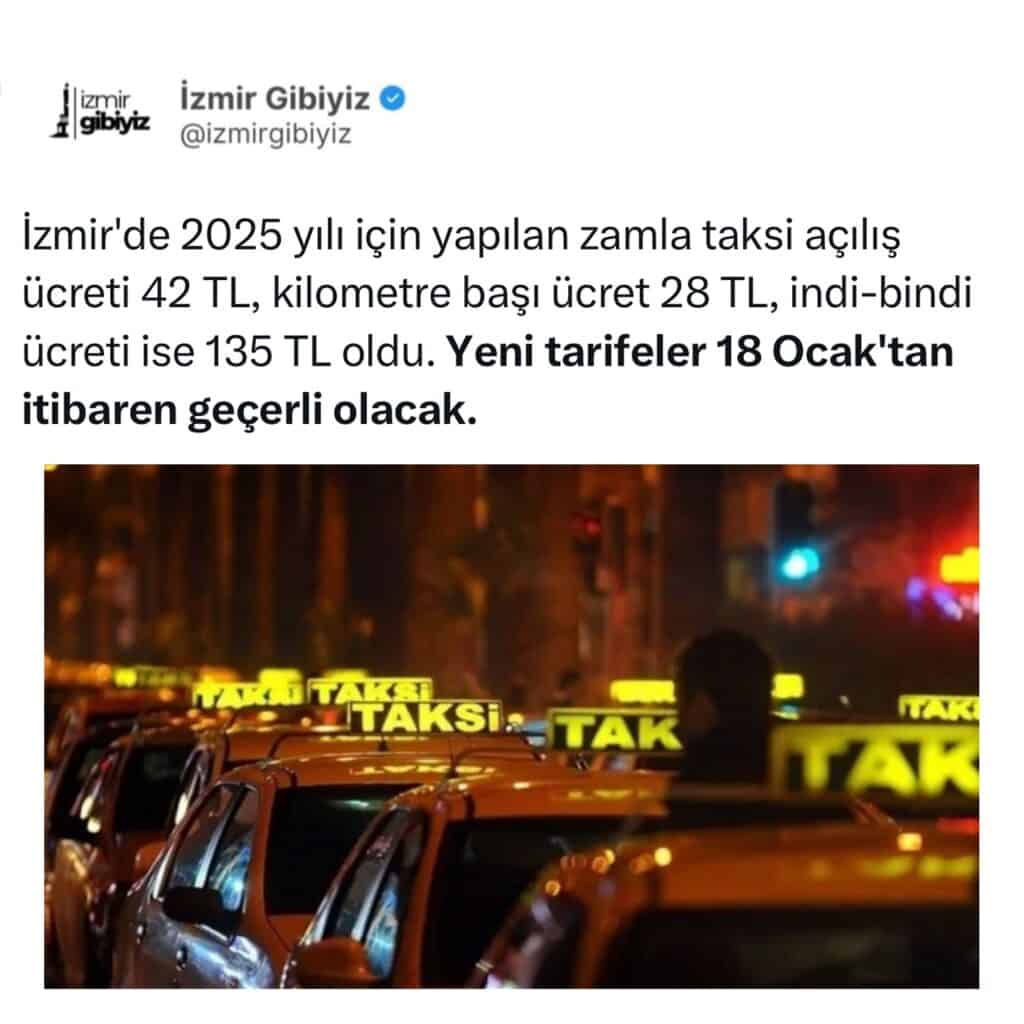 İzmir Taksi Ücretleri